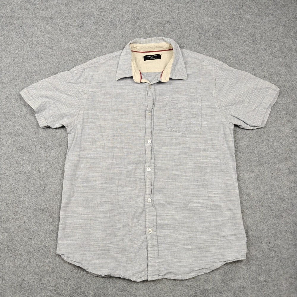Ocean Current Shirt Mens Medium Gray Striped 100% Cotton Short Sleeve Casual